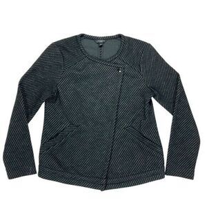 ANN‎ TAYLOR Asymmetrical Moto Jacket Grey S Textured Jacquard Twill Street Style